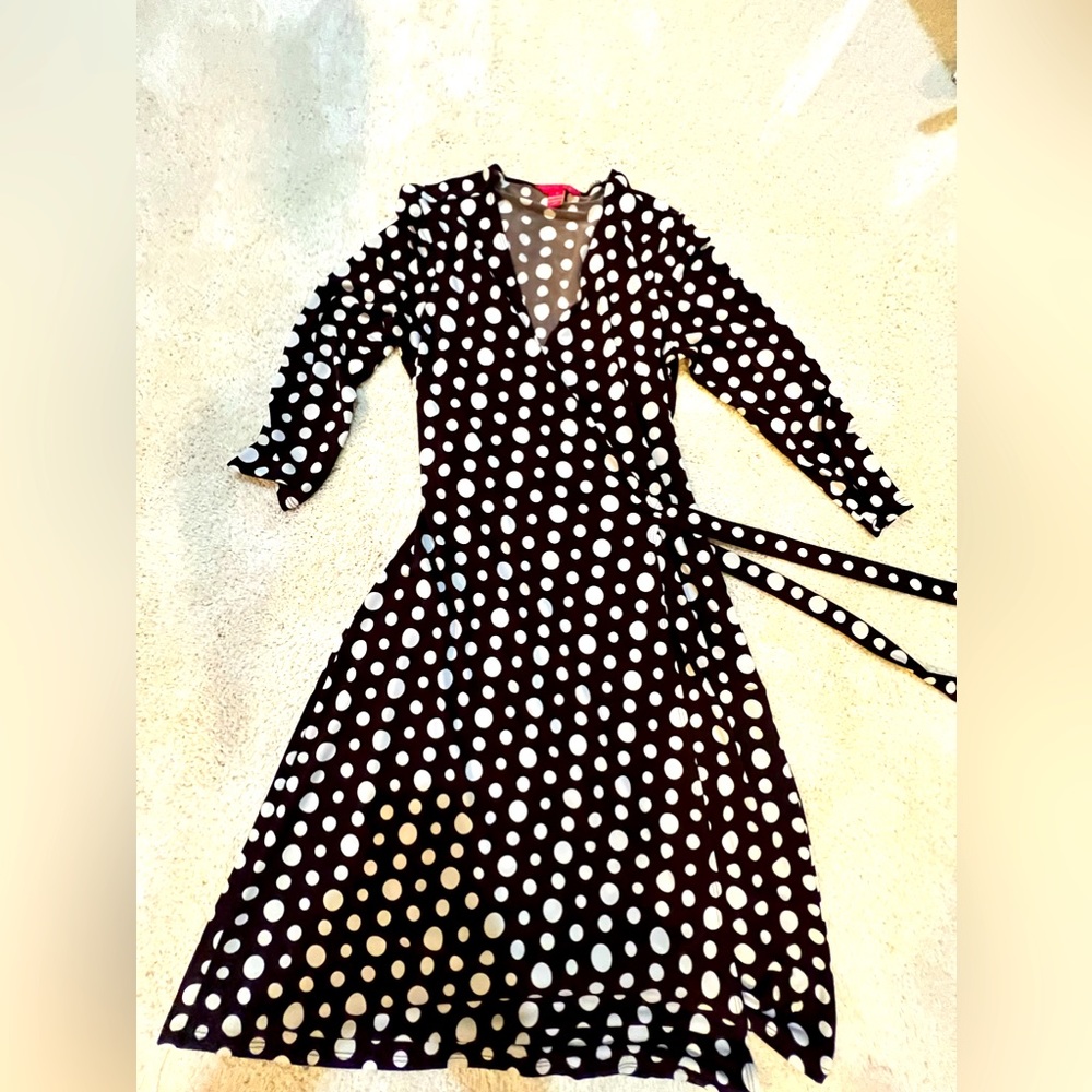 Sunny Leigh Polka Dot Wrap Dress Dark Brown Size Small Petite